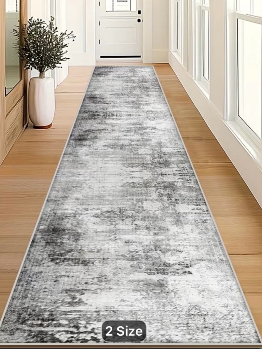 Gray Abstract Runner Rug - Neutral Hallway Accent